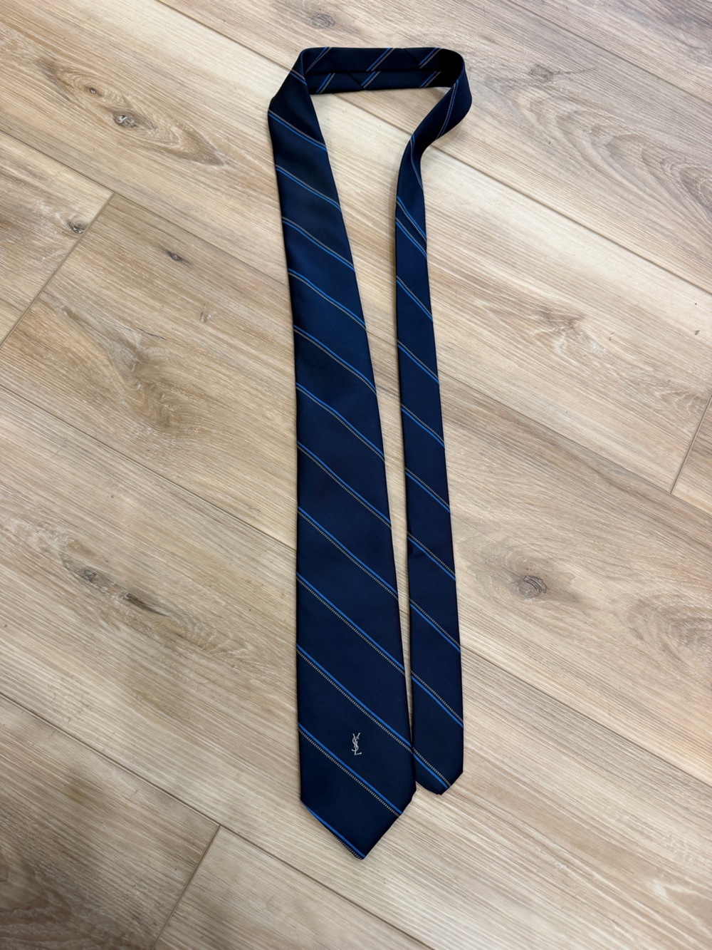 YSL navy striped tie